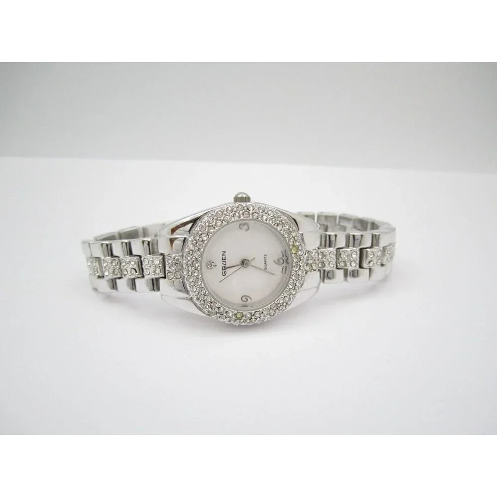 Women Gruen Crystals Quartz WR Analog 26mm Dial Causal Round Watch‎ (G520)